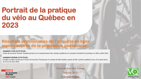 Portrait de la pratique du vélo qu Québec en 2023